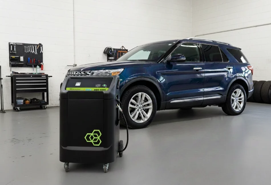 Automatic transmission fluid exchange machine ready to service an SUV in the auto repair shop